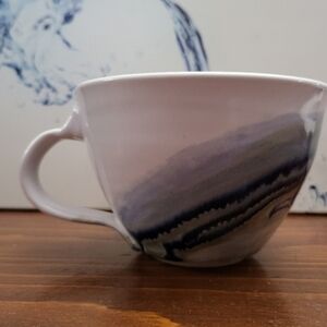 Artistic Ceramic Mug with Blue and Cream Swirl